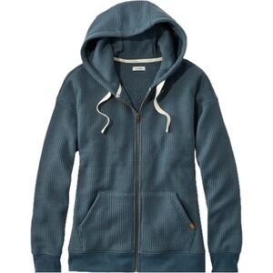 L.L.Bean Women's Birchwood Brushed Waffle Knit Full-Zip Hoodie in Rangeley Blue